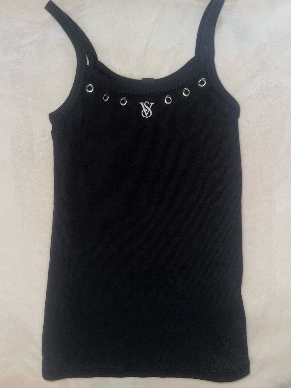 Vintage Victoria's Secret Black Ribbed Tank with Silver Grommet Detail #Y2K